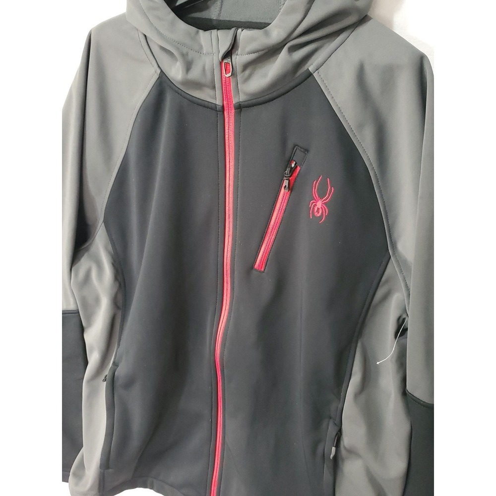 Spyder Soft Shell Hooded Jacket SPFGM183 Black/Gray/Red Men's Size MD NEW! - Picture 3 of 8